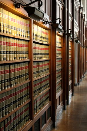 Law library books used for litigation research